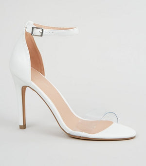 White Leather-Look Clear Strap Heeled Sandals