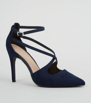 Wide Fit Navy Suedette Cross Strap Courts